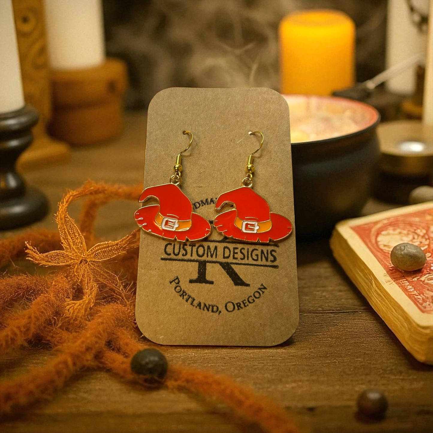 Orange Witch Hat Earrings
