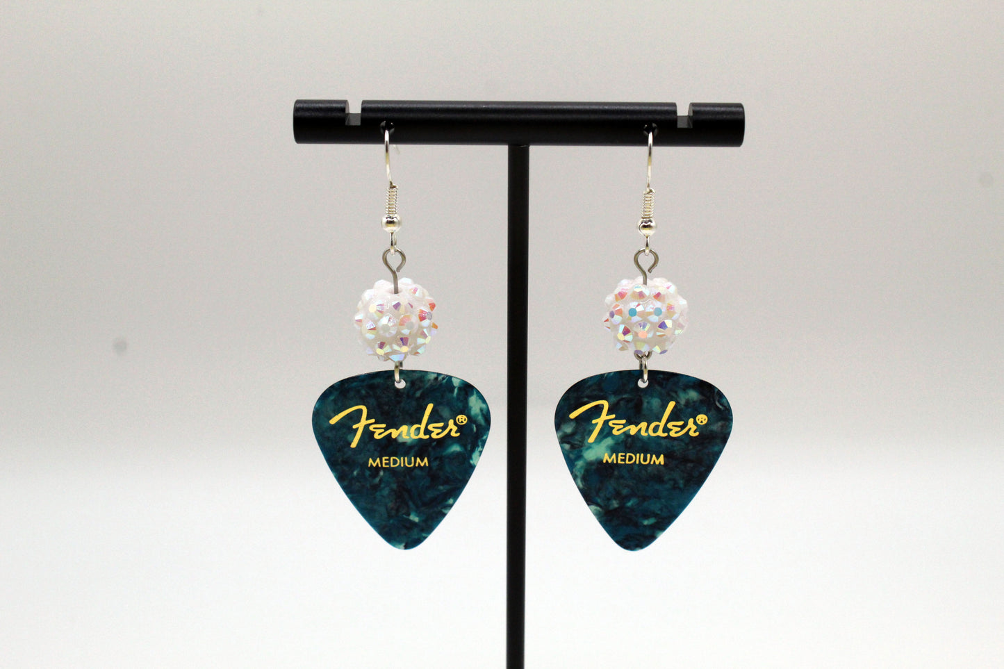 Sparkling Blue Guitar Pick Earrings