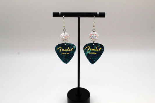Sparkling Blue Guitar Pick Earrings