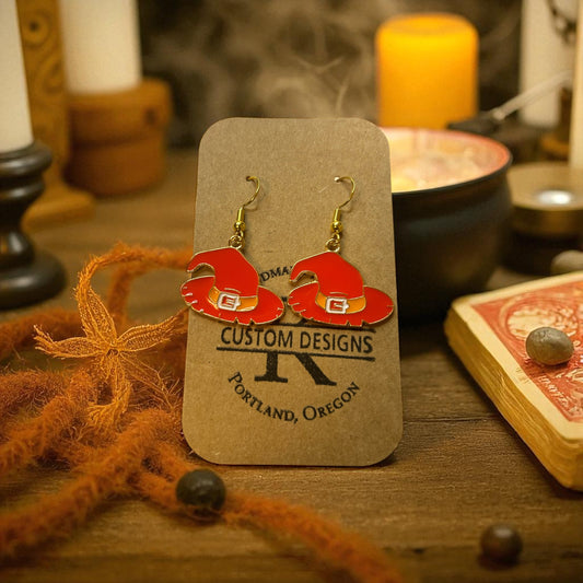 Orange Witch Hat Earrings