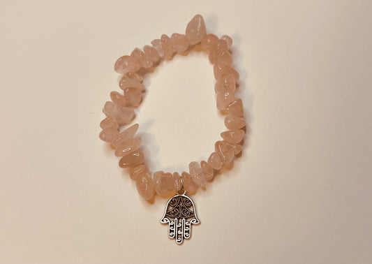 6.5" Rose Quartz Hamsa Bracelet