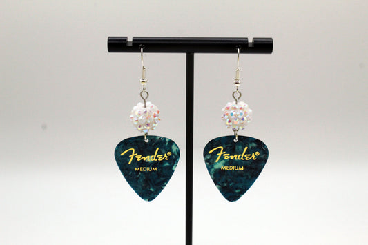 Sparkling Blue Guitar Pick Earrings