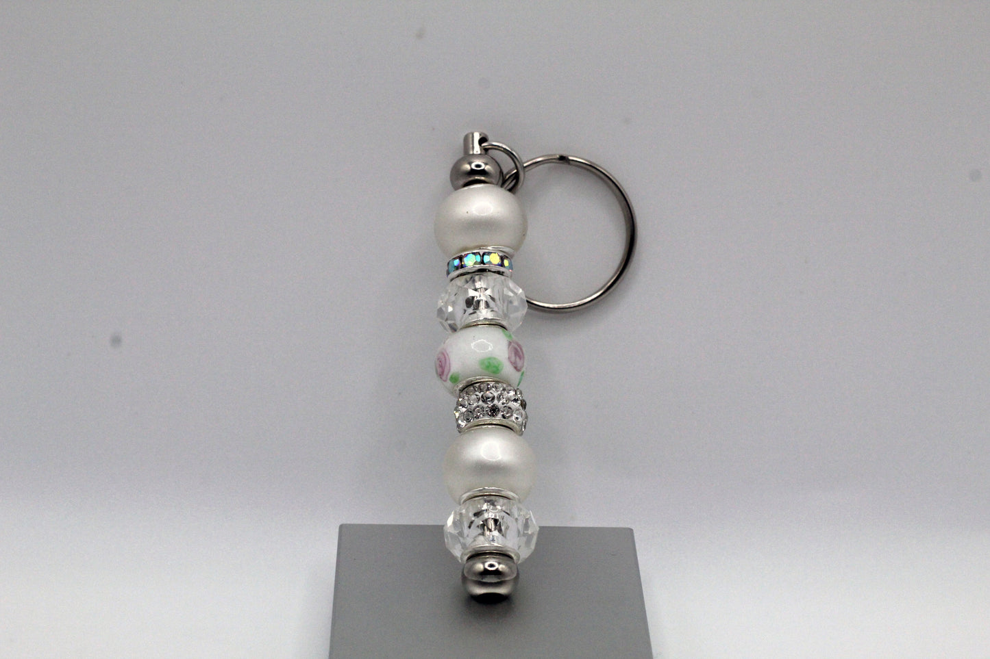 White Floral Keychain